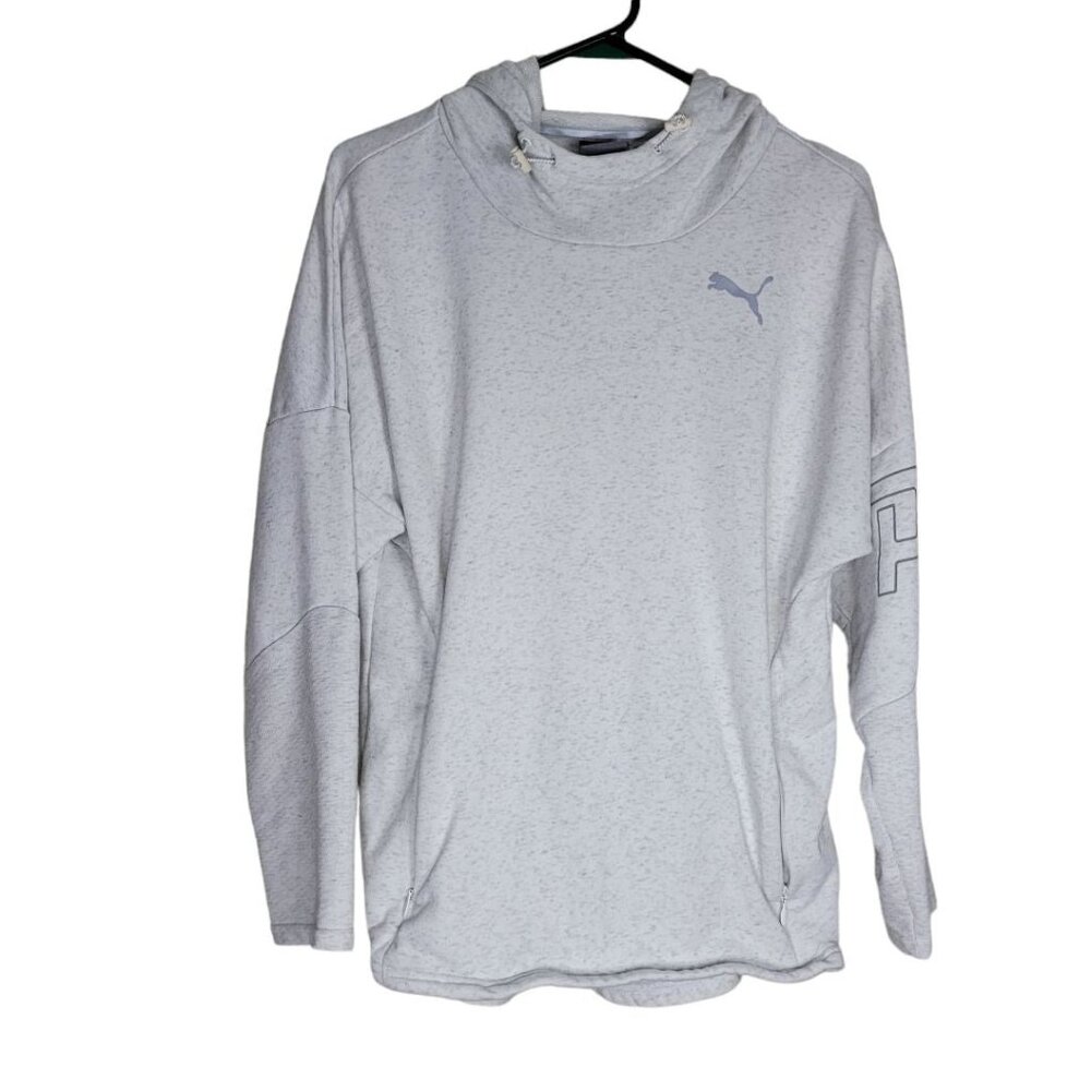 Puma Hooded Sweatshirt Gray Womens Small Zip Pockets Adjustable Hoodie‎